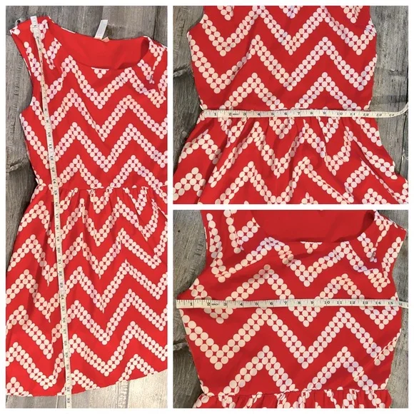 Red dress with white chevron dot print by Pink Owl, size S - Picture 9 of 9